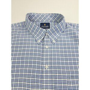 Stafford Big Size 18.5 38-39 Mens White Blue Check Wrinkle Free Oxford Shirt